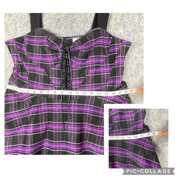 Unique Vintage Purple Black Plaid Corset Swing Flare Rockabilly Pinup Dress - XL - Picture 13 of 13